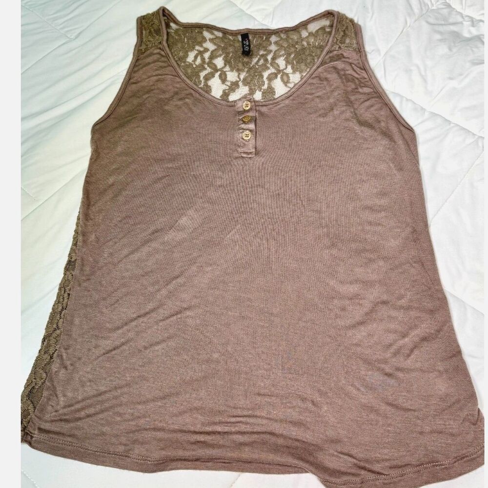 Splash Womens Full Lace Back Tank Top L Sandy Brown